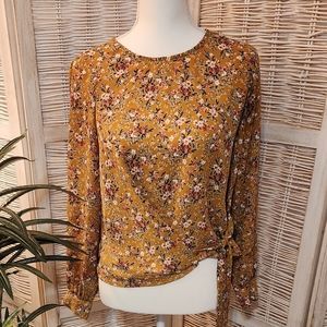 June & Hudson Floral Long Sleeve Side Tie Blouse